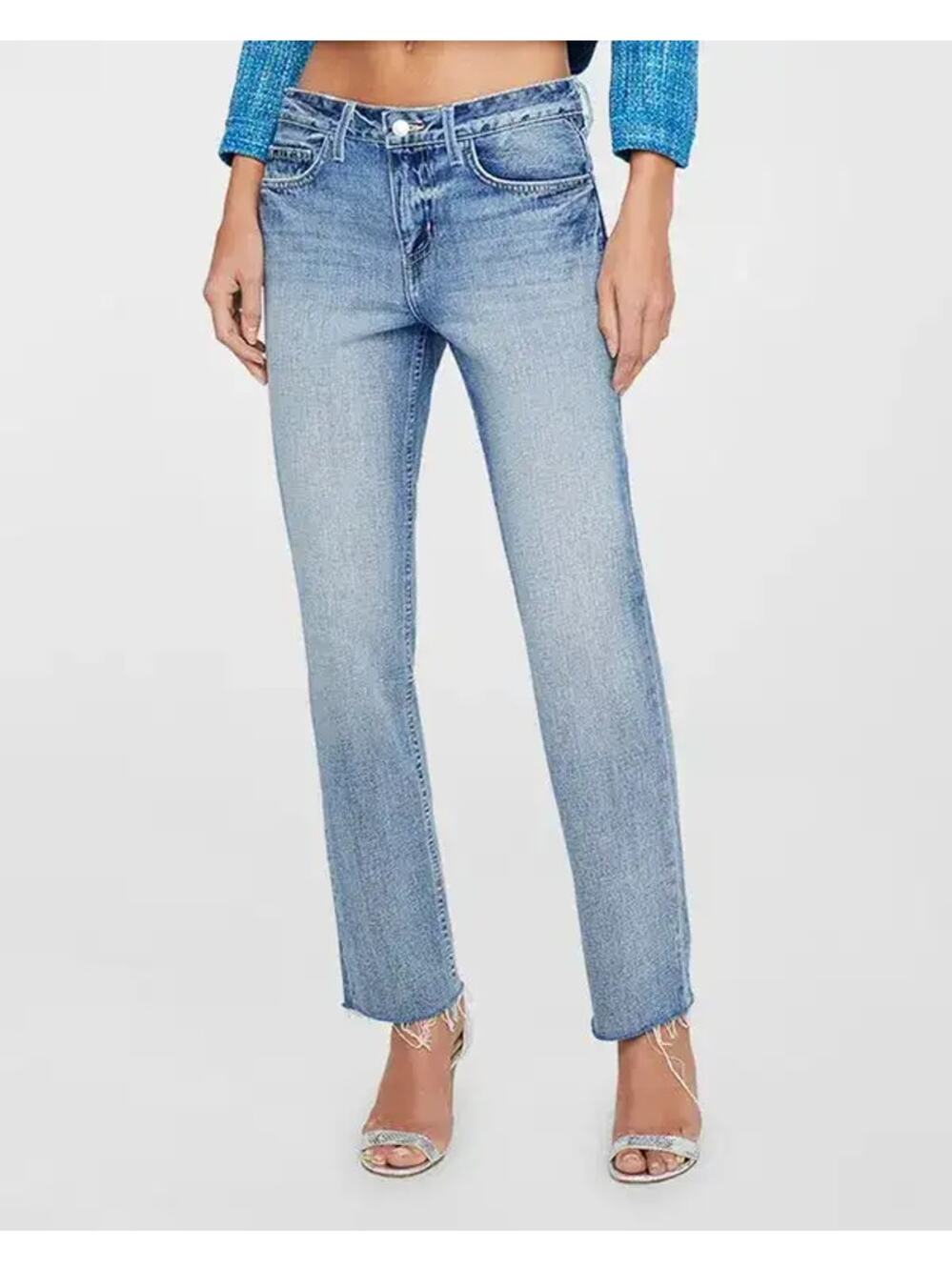 L'Agence Milana Raw Hem Low Rise Straight Leg Jeans Ravine Blue Size 30